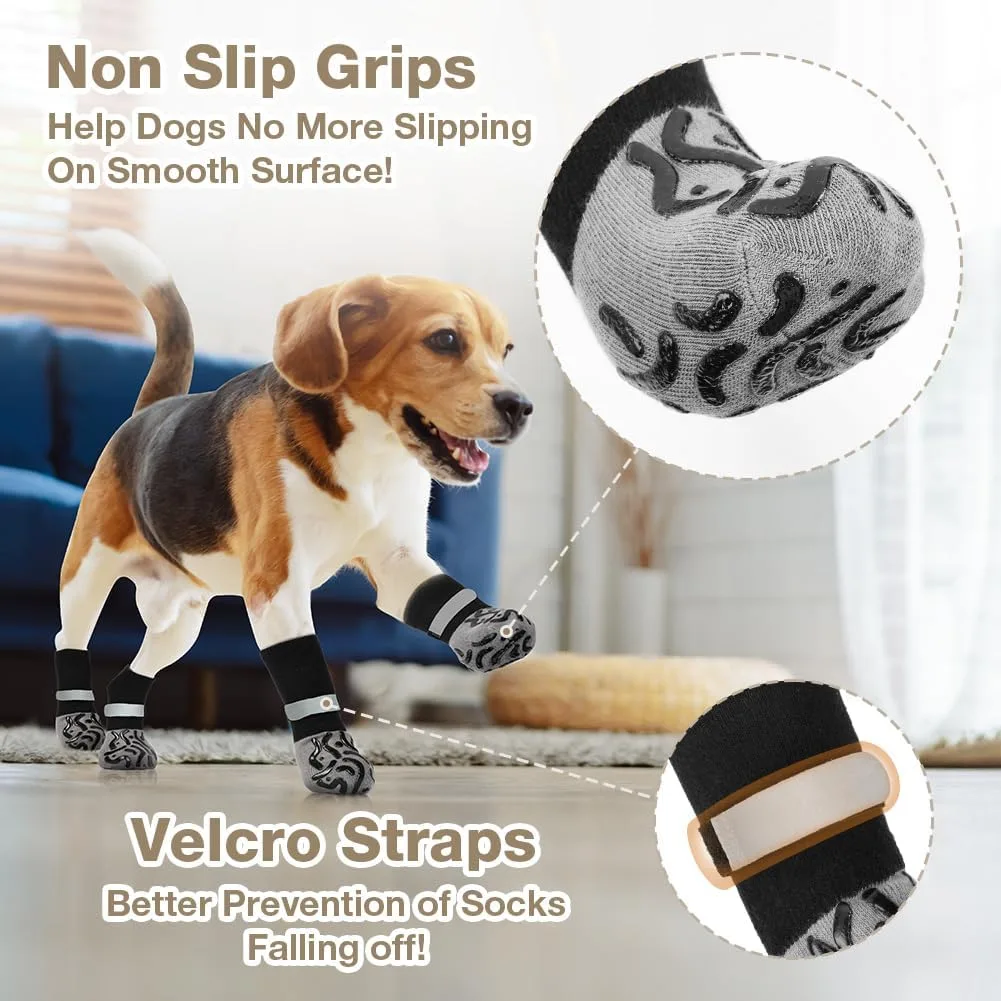 Adiwo 2 Pares Calcetines Antideslizantes para Perros, con Velcro Ajustable, Protector de Patas con Correas Reflectantes, Evita Lamer y Rayones en el Suelo (M) foto 2