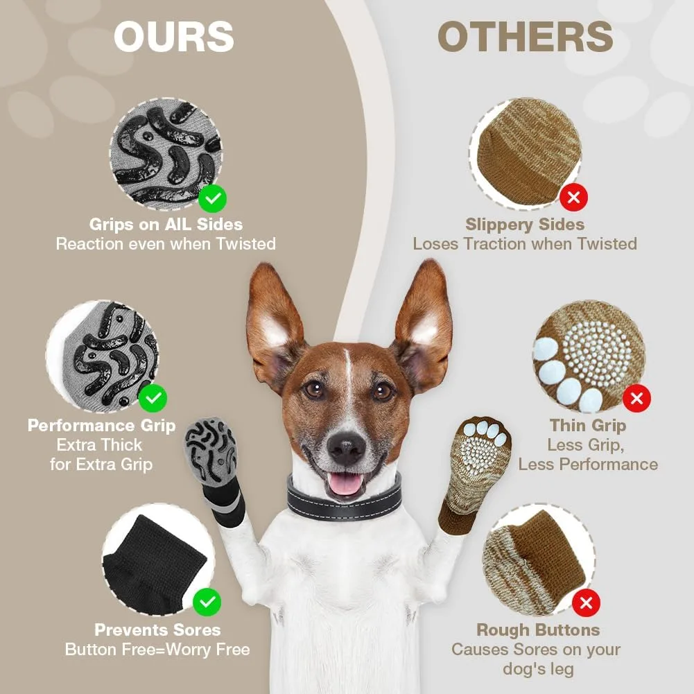Adiwo 2 Pares Calcetines Antideslizantes para Perros, con Velcro Ajustable, Protector de Patas con Correas Reflectantes, Evita Lamer y Rayones en el Suelo (M) foto 3