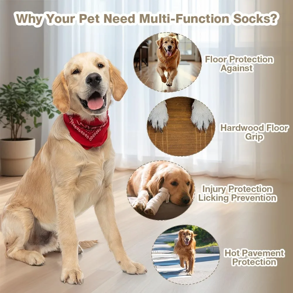 Adiwo 2 Pares Calcetines Antideslizantes para Perros, con Velcro Ajustable, Protector de Patas con Correas Reflectantes, Evita Lamer y Rayones en el Suelo (M) foto 4
