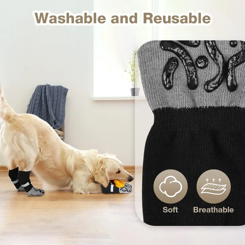 Adiwo 2 Pares Calcetines Antideslizantes para Perros, con Velcro Ajustable, Protector de Patas con Correas Reflectantes, Evita Lamer y Rayones en el Suelo (M) foto 6