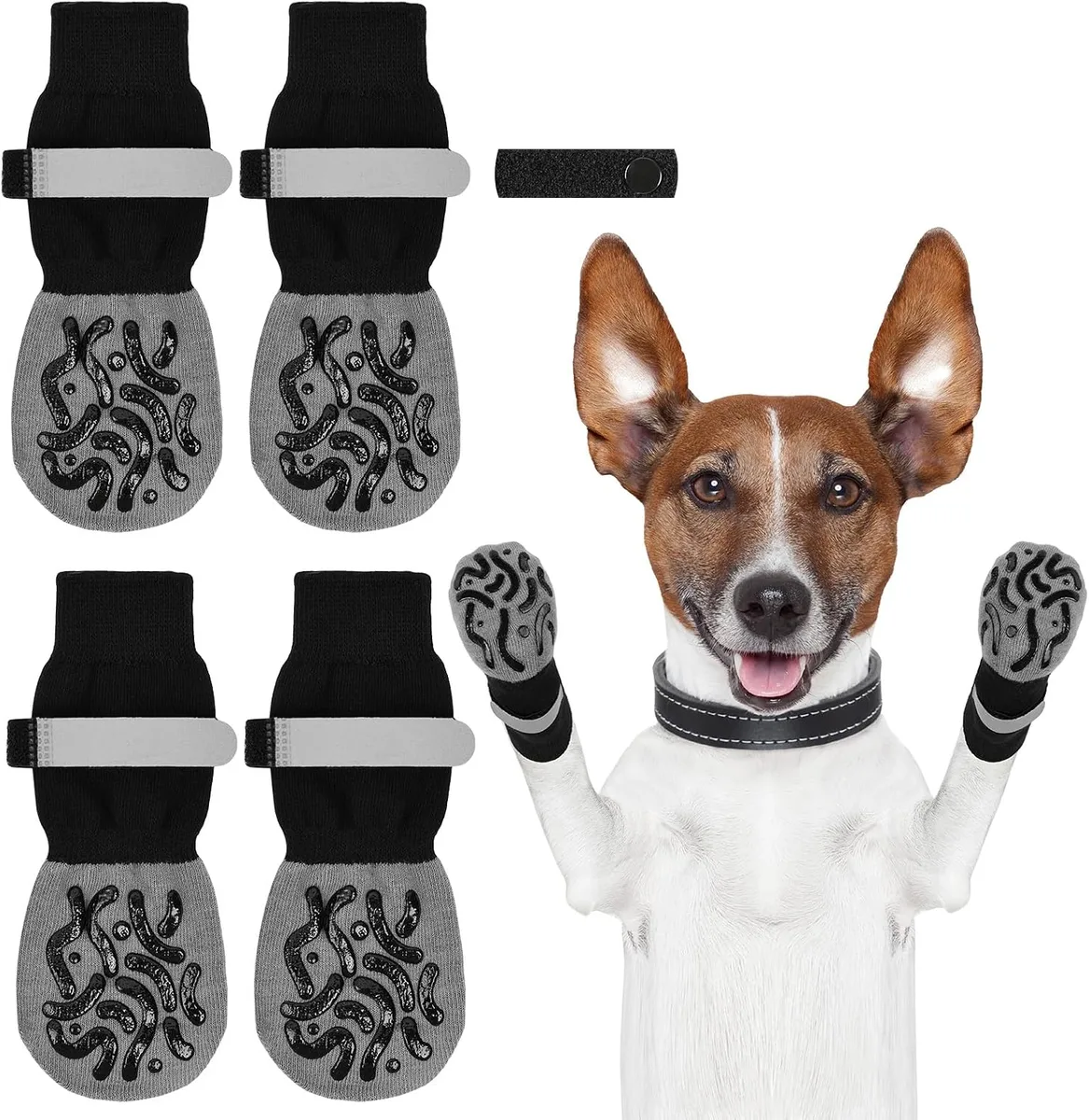 Adiwo 2 Pares Calcetines Antideslizantes para Perros, con Velcro Ajustable, Protector de Patas con Correas Reflectantes, Evita Lamer y Rayones en el Suelo (M) foto 7