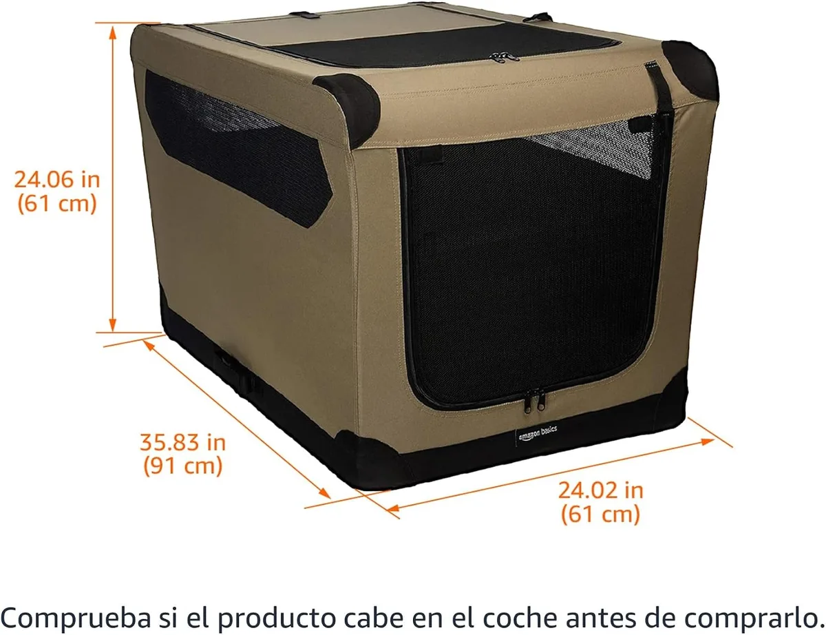 Amazon Basics Transportín Portátil Plegable de 2 Puertas para Perros y Gatos, Tan, L 91 x 61 x 61 cm foto 1