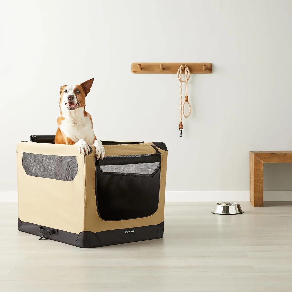 Amazon Basics Transportín Portátil Plegable de 2 Puertas para Perros y Gatos, Tan, L 91 x 61 x 61 cm foto 4