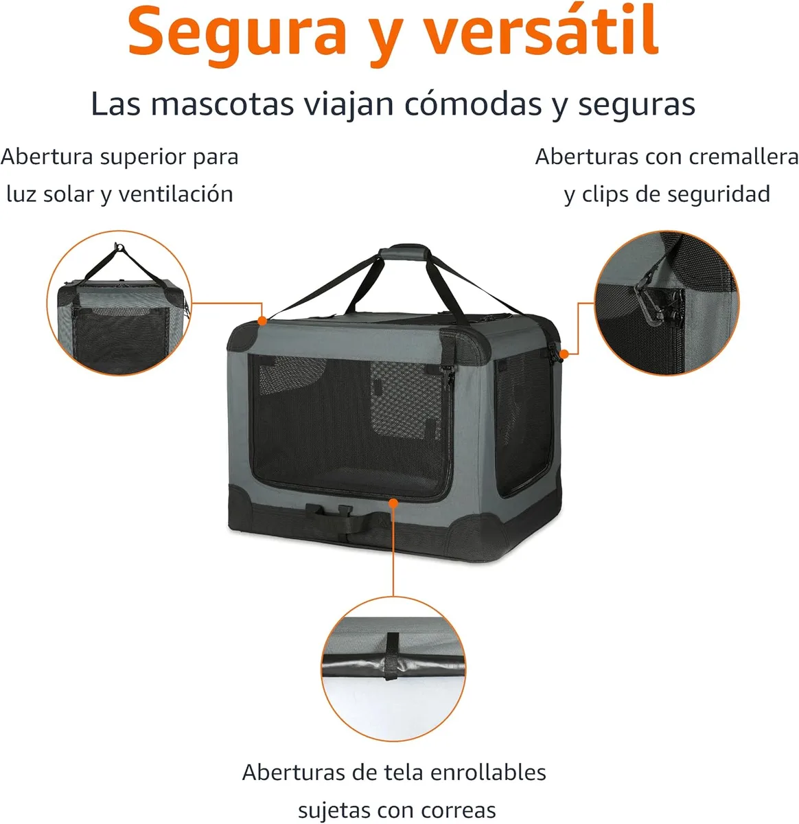 Amazon Basics Transportín Portátil Plegable de 4 Puertas para Perros y Gatos, Gris, S 66 x 46 x 46 cm foto 1