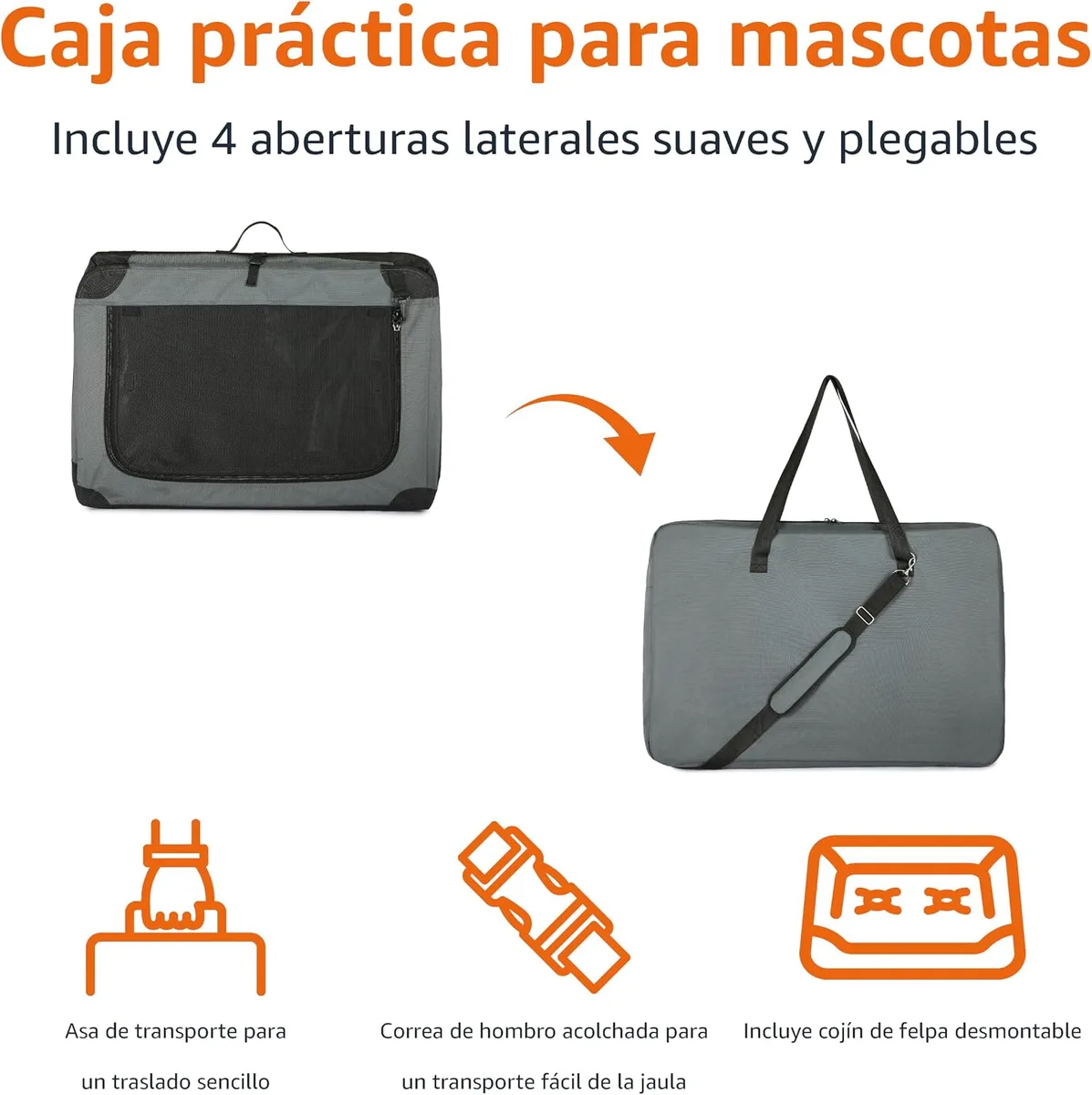 Amazon Basics Transportín Portátil Plegable de 4 Puertas para Perros y Gatos, Gris, S 66 x 46 x 46 cm foto 2