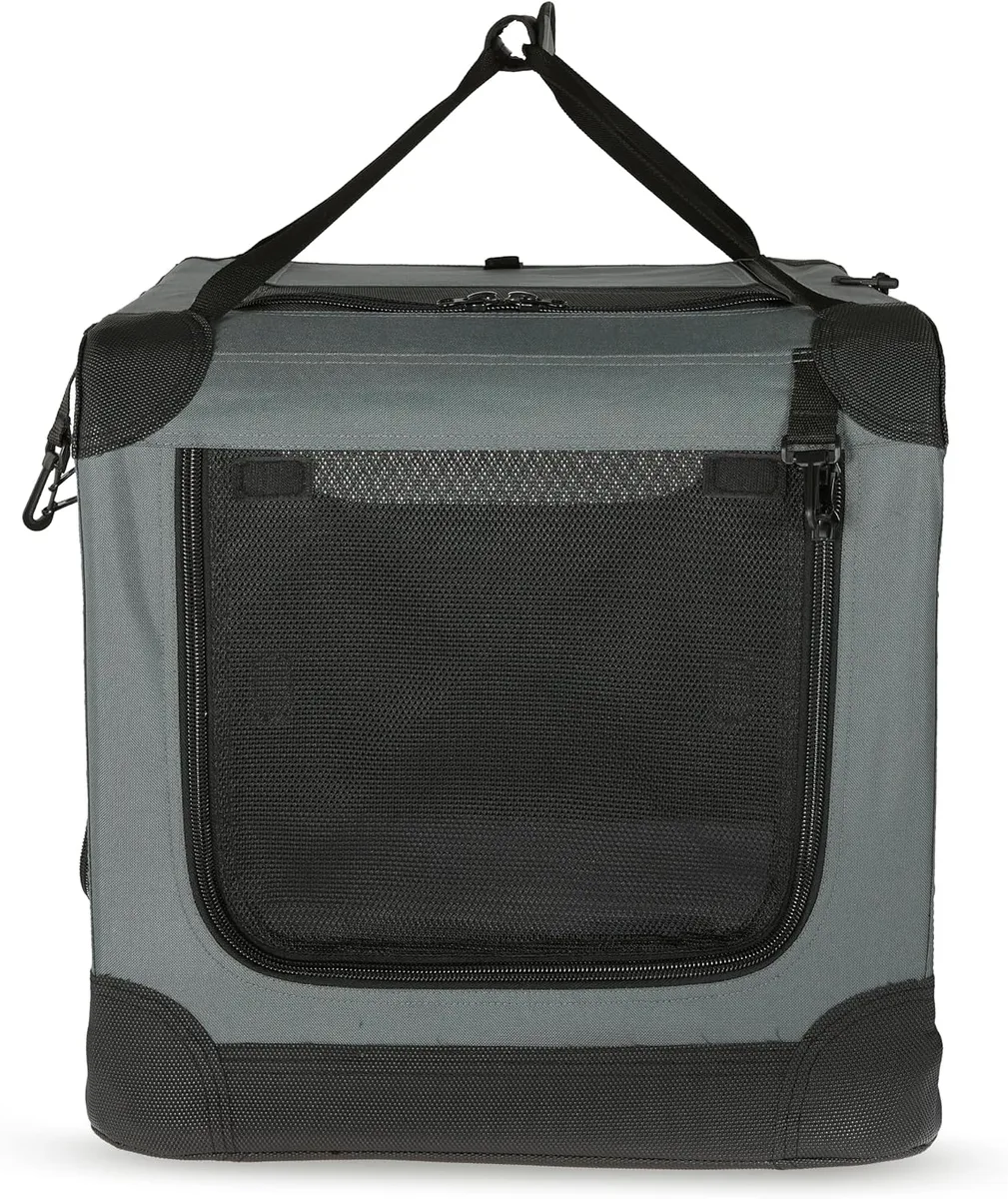 Amazon Basics Transportín Portátil Plegable de 4 Puertas para Perros y Gatos, Gris, S 66 x 46 x 46 cm foto 4
