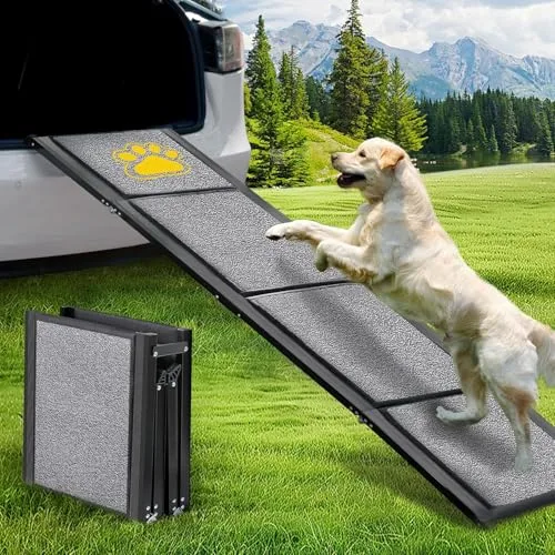 BACOENG 180cm Rampa para Perros Coche Plegable, Rampa portátil para Perros Grandes con Alfombra Antideslizante, Disponible para camión, Coche, SUV, Soporta hasta 110 KG foto 1