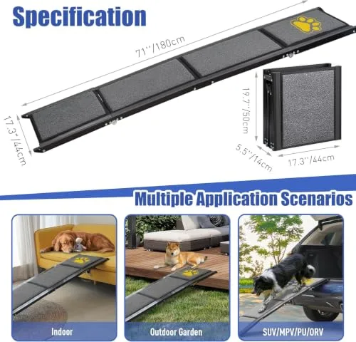 BACOENG 180cm Rampa para Perros Coche Plegable, Rampa portátil para Perros Grandes con Alfombra Antideslizante, Disponible para camión, Coche, SUV, Soporta hasta 110 KG foto 3