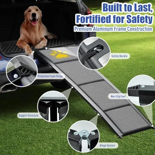 BACOENG 180cm Rampa para Perros Coche Plegable, Rampa portátil para Perros Grandes con Alfombra Antideslizante, Disponible para camión, Coche, SUV, Soporta hasta 110 KG foto 6