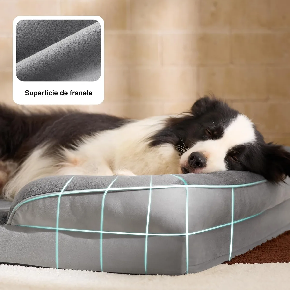 Bedsure Sofá Cama Ortopédica Lavable para Perros Grandes, 89x63cm, Gris | Sofá suave de franela con espuma ortopédica tipo huevera, forro impermeable, funda lavable a máquina y base antideslizante foto 5