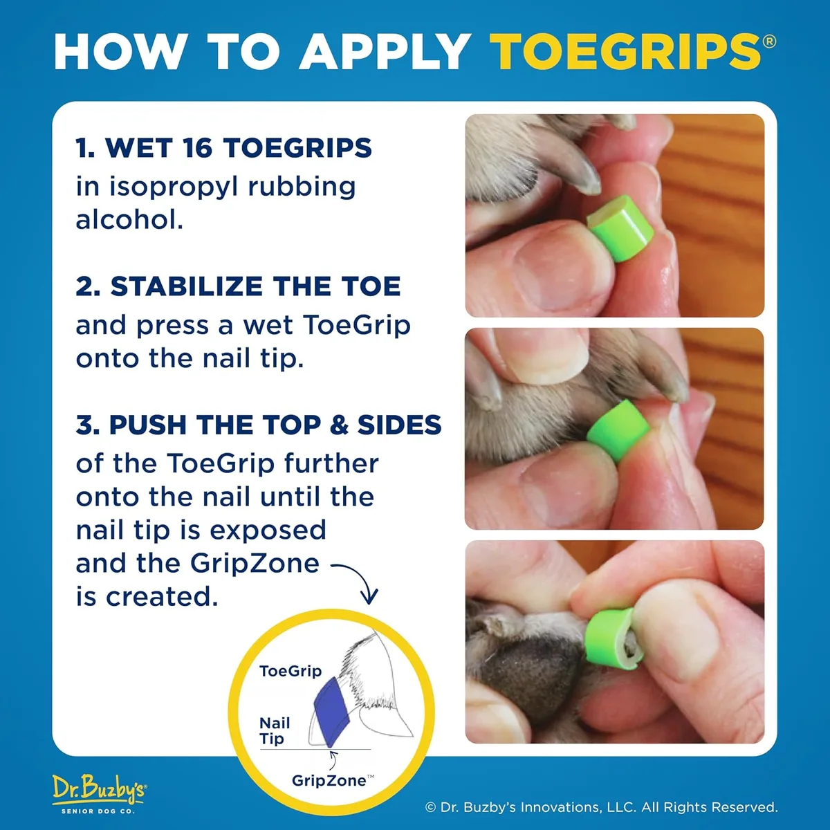Dr. Buzby's ToeGrips - Agarres para Uñas de Perro, Tracción Instantánea en Suelos de Madera/Madera Dura, Alivio Antideslizante para Perros Mayores, Talla M foto 3