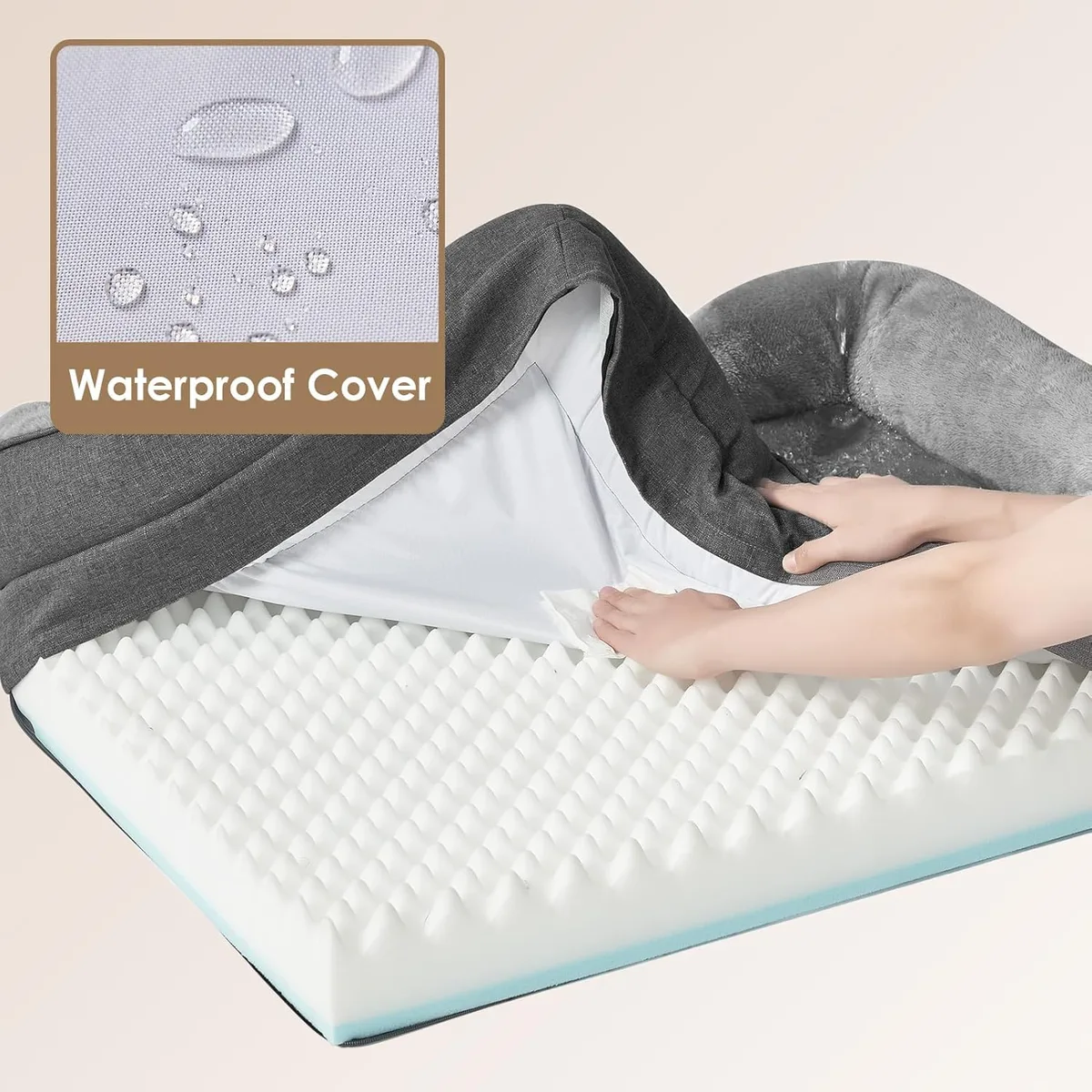 EHEYCIGA Ortopedica Cama Perro Extra Grande 106x76x18.5 cm, Gris Oscuro | Espuma tipo huevera y Memory Foam Sofa para Perros Lavable, Colchon Perro Impermeable con Espuma Viscoelástica, Cama Gato foto 3