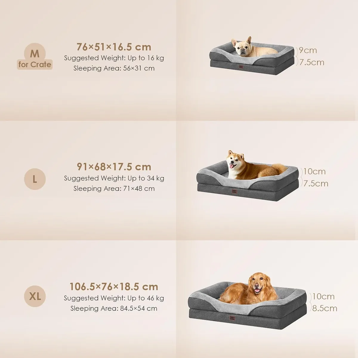 EHEYCIGA Ortopedica Cama Perro Extra Grande 106x76x18.5 cm, Gris Oscuro | Espuma tipo huevera y Memory Foam Sofa para Perros Lavable, Colchon Perro Impermeable con Espuma Viscoelástica, Cama Gato foto 4