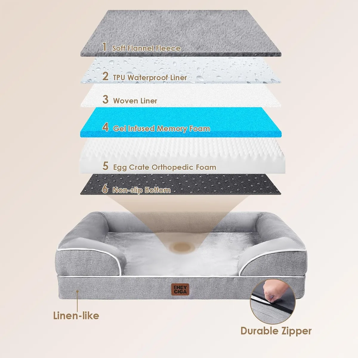 EHEYCIGA Cama Perro Extra Grande 112x81x16cm, Colchon Perro Impermeable Lavable con Espuma Viscoelástica, Sofá Perro Ortopedica Desmontable, Gris foto 2