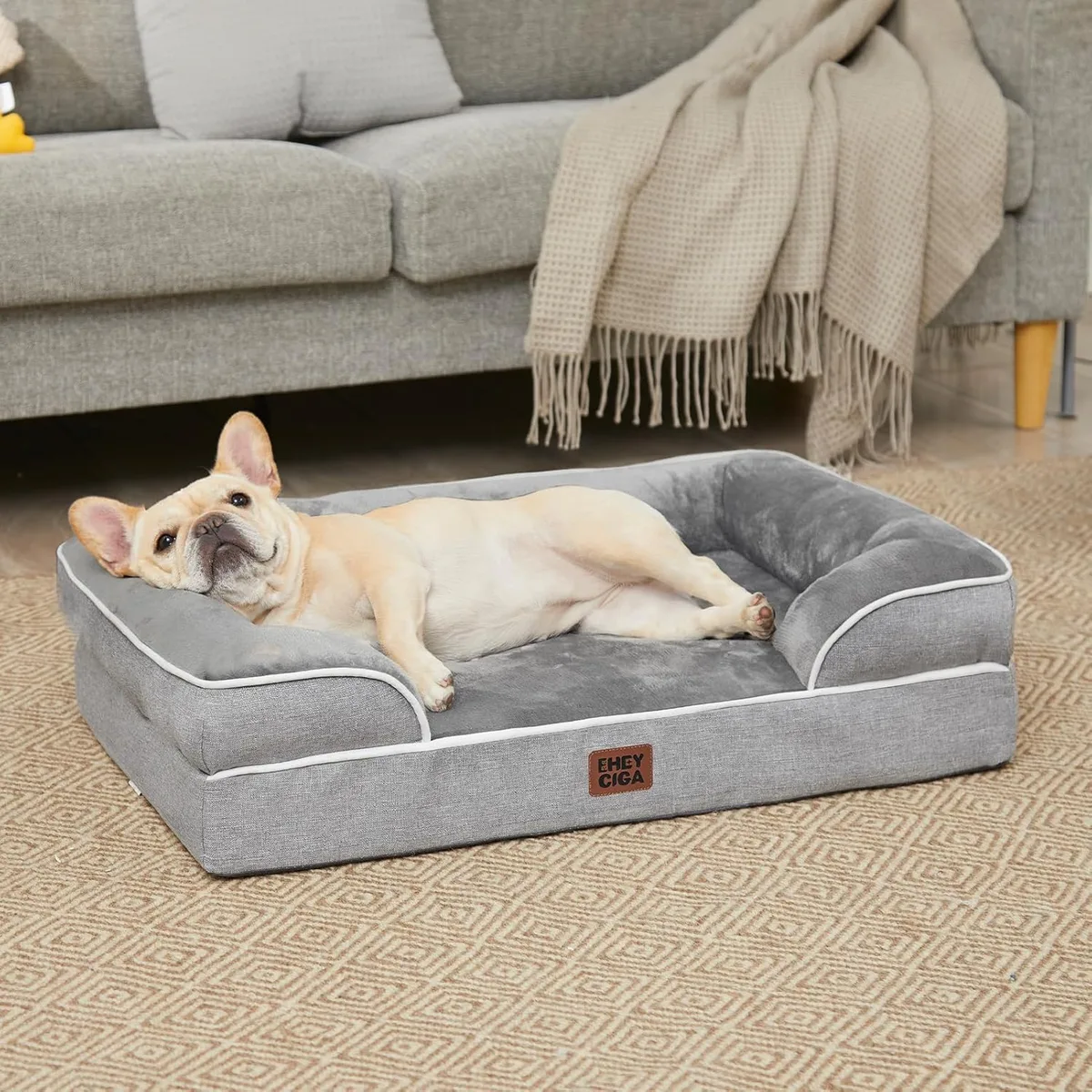 EHEYCIGA Cama Perro Extra Grande 112x81x16cm, Colchon Perro Impermeable Lavable con Espuma Viscoelástica, Sofá Perro Ortopedica Desmontable, Gris foto 7