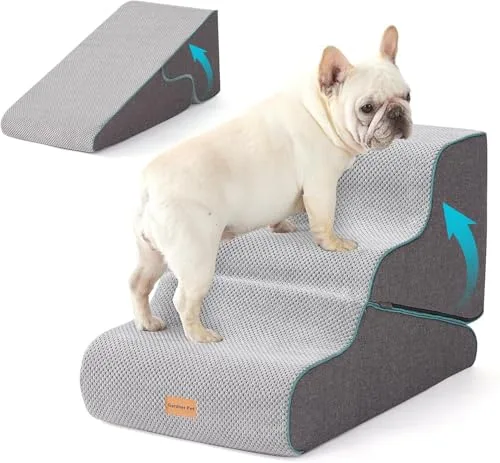 Gardner Pet 2 en 1 Escaleras para Perros, Altura 42cm, 3 Peldaños-Gris, Espuma de Alta Densidad, Funda Extraíble, Diseño Ancho Antideslizante, Acceso a Sofás y Camas foto 1