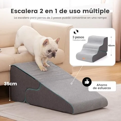 Gardner Pet 2 en 1 Escaleras para Perros, Altura 42cm, 3 Peldaños-Gris, Espuma de Alta Densidad, Funda Extraíble, Diseño Ancho Antideslizante, Acceso a Sofás y Camas foto 2