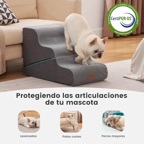 Gardner Pet 2 en 1 Escaleras para Perros, Altura 42cm, 3 Peldaños-Gris, Espuma de Alta Densidad, Funda Extraíble, Diseño Ancho Antideslizante, Acceso a Sofás y Camas foto 5