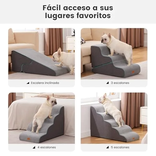 Gardner Pet 2 en 1 Escaleras para Perros, Altura 42cm, 3 Peldaños-Gris, Espuma de Alta Densidad, Funda Extraíble, Diseño Ancho Antideslizante, Acceso a Sofás y Camas foto 6