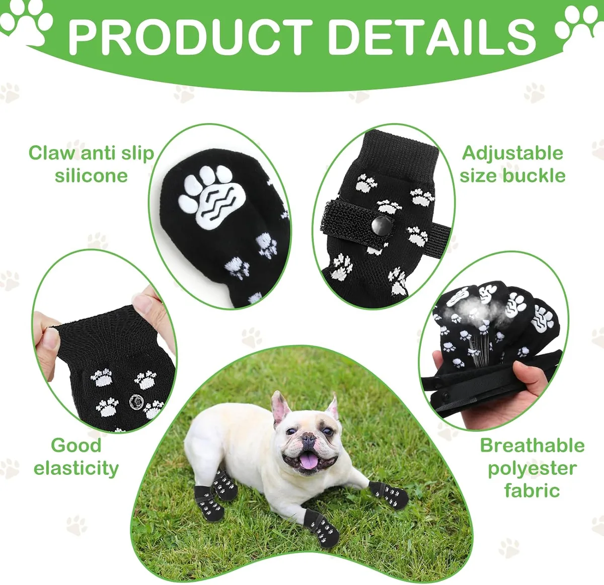 JINSIHU 4 Piezas Calcetines Protección Dual Antideslizantes Ajustables con Correas M | Calcetines Perros Interiores, Control Tracción, Fácil Colocación, Transpirable foto 3