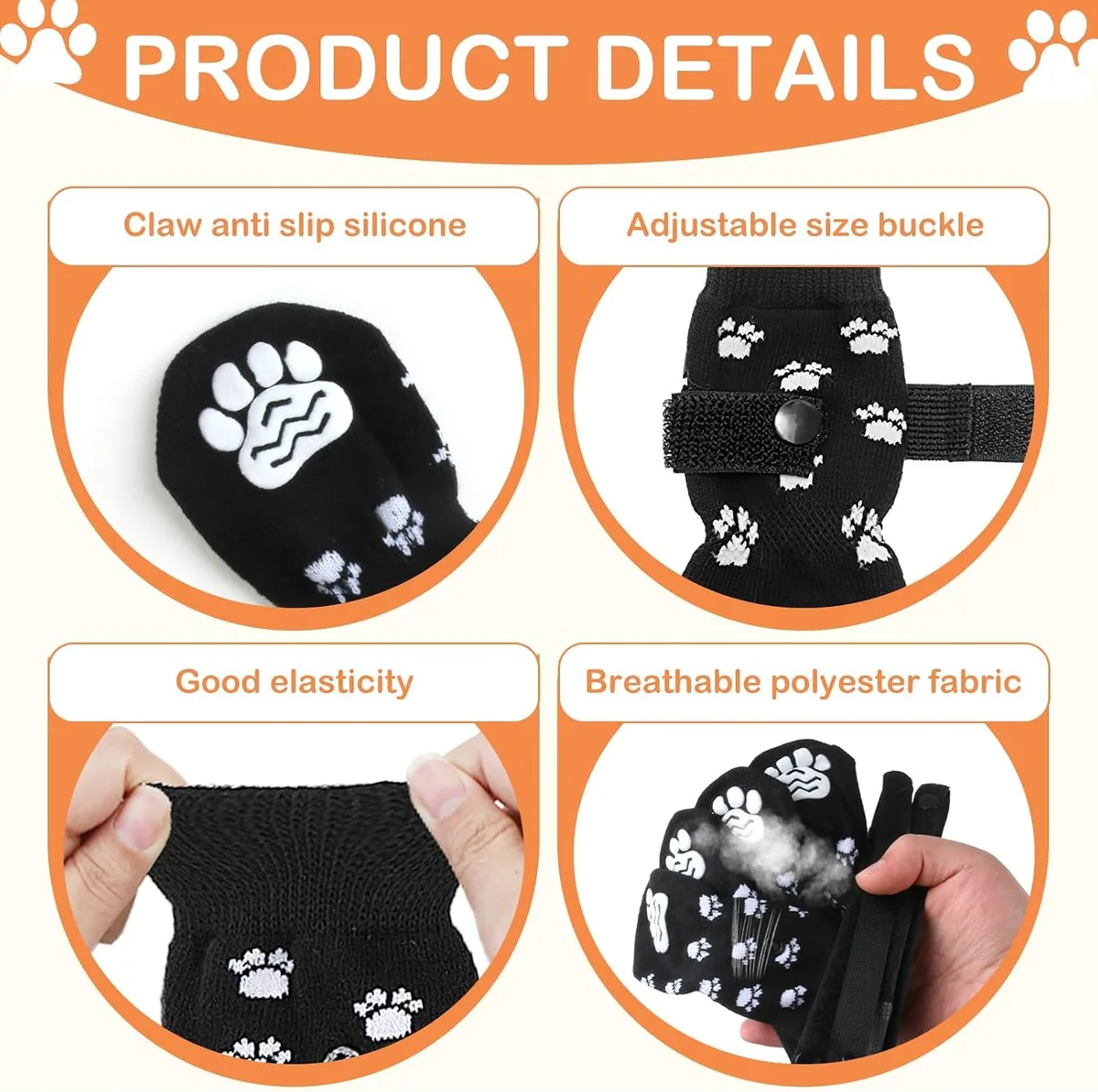 JINSIHU 4 Piezas Calcetines Protección Dual Antideslizantes Ajustables con Correas S | Calcetines Perros Interiores, Control Tracción, Fácil Colocación, Transpirable foto 2