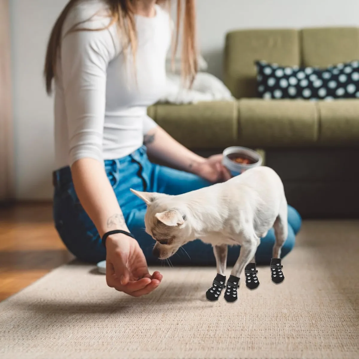 JINSIHU 4 Piezas Calcetines Protección Dual Antideslizantes Ajustables con Correas S | Calcetines Perros Interiores, Control Tracción, Fácil Colocación, Transpirable foto 5