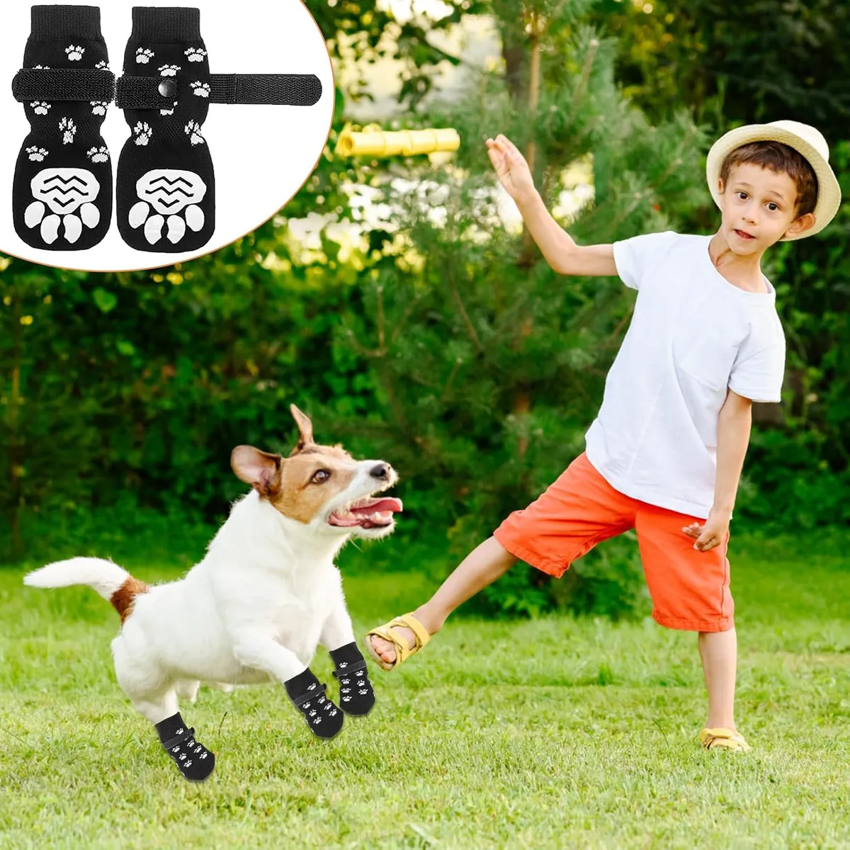 JINSIHU 4 Piezas Calcetines Protección Dual Antideslizantes Ajustables con Correas S | Calcetines Perros Interiores, Control Tracción, Fácil Colocación, Transpirable foto 6