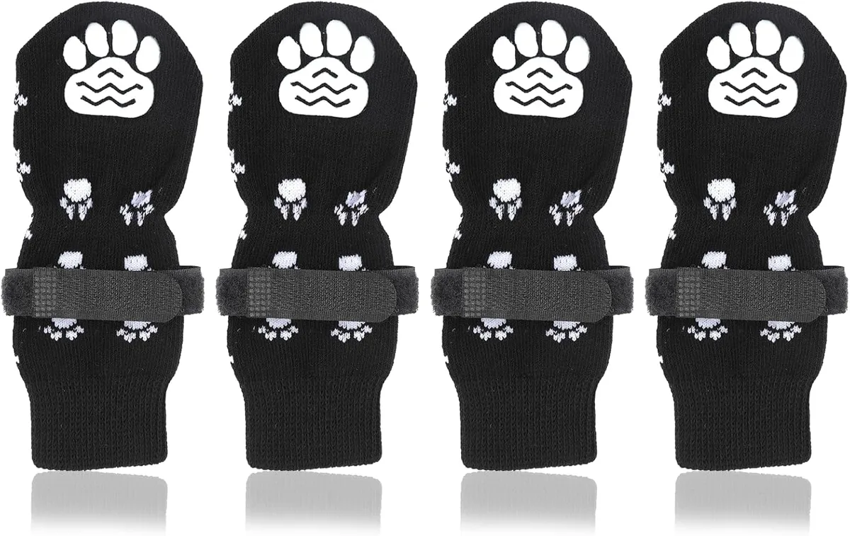 JINSIHU 4 Piezas Calcetines Protección Dual Antideslizantes Ajustables con Correas S | Calcetines Perros Interiores, Control Tracción, Fácil Colocación, Transpirable foto 7