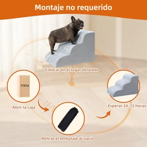 KSIIA Escalera para Perros 3 Escalones para Sofá y Cama, 40x57x40cm, Gris, con Base Antideslizante, para Cachorros y Mascotas Mayores con Funda Desmontable y Lavable foto 6