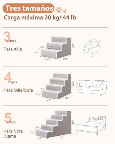 KSIIA Escalera para Perros pequeños, 4 Etapas, rampa para Cama y sofá, Gris, altura de 44 cm, Funda Desmontable y Lavable, Escalera Antideslizante para Gatos y Perros foto 2