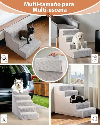 KSIIA Escalera para Perros pequeños, 4 Etapas, rampa para Cama y sofá, Gris, altura de 44 cm, Funda Desmontable y Lavable, Escalera Antideslizante para Gatos y Perros foto 6