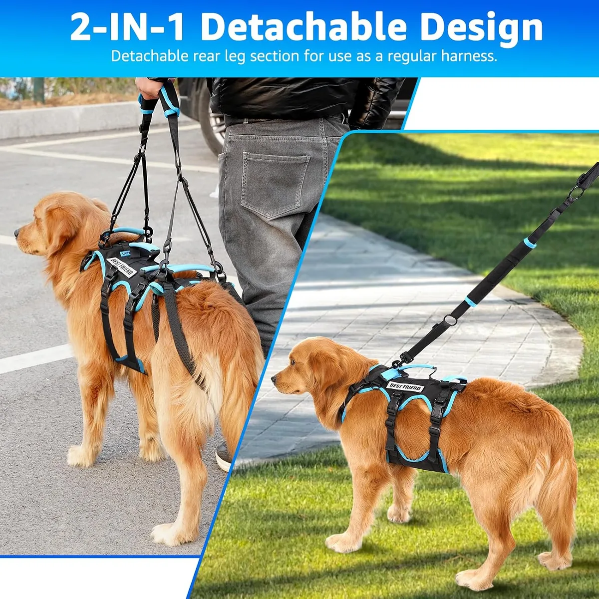 Lafoty Arnés de Levantamiento para Perros Machos Grandes – Arnés 2 en 1 de Ayuda para Levantar, Apoyo para Las Patas Traseras y Asistencia en Movilidad para Perros Mayores (Negro, Grande) foto 6