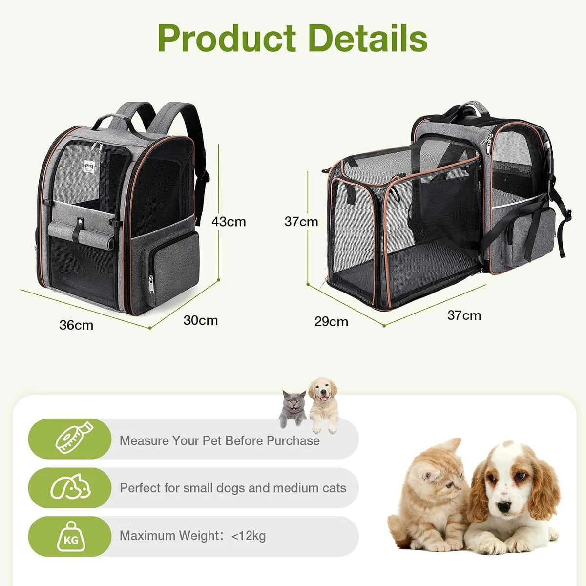 Lekespring Transportín-Mochila para Gatos y Perros Pequeños, Extensible con 4 Entradas, Transpirable, Carga Máxima 12 kg foto 1