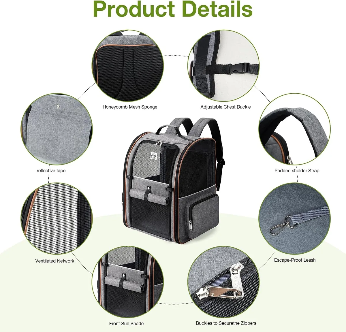 Lekespring Transportín-Mochila para Gatos y Perros Pequeños, Extensible con 4 Entradas, Transpirable, Carga Máxima 12 kg foto 2
