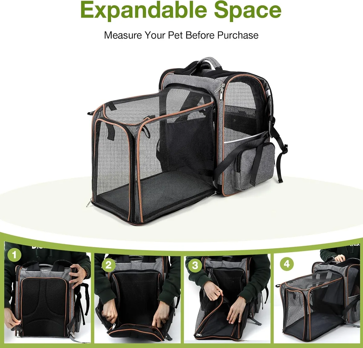 Lekespring Transportín-Mochila para Gatos y Perros Pequeños, Extensible con 4 Entradas, Transpirable, Carga Máxima 12 kg foto 3
