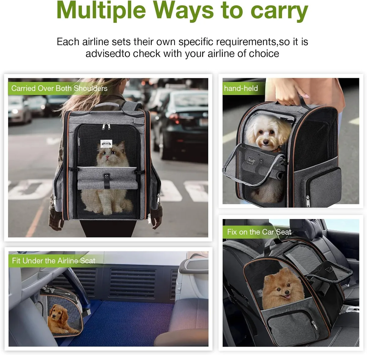 Lekespring Transportín-Mochila para Gatos y Perros Pequeños, Extensible con 4 Entradas, Transpirable, Carga Máxima 12 kg foto 6