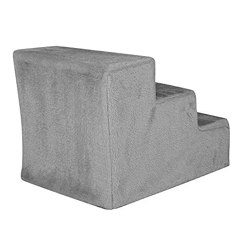 lionto Escalera de Felpa para Perros y Gatos, 46 x 36 x 34 cm, Gris Claro, Escalera estable de tres peldaños para mascotas de hasta 50 kg, con funda extraíble y lavable foto 4