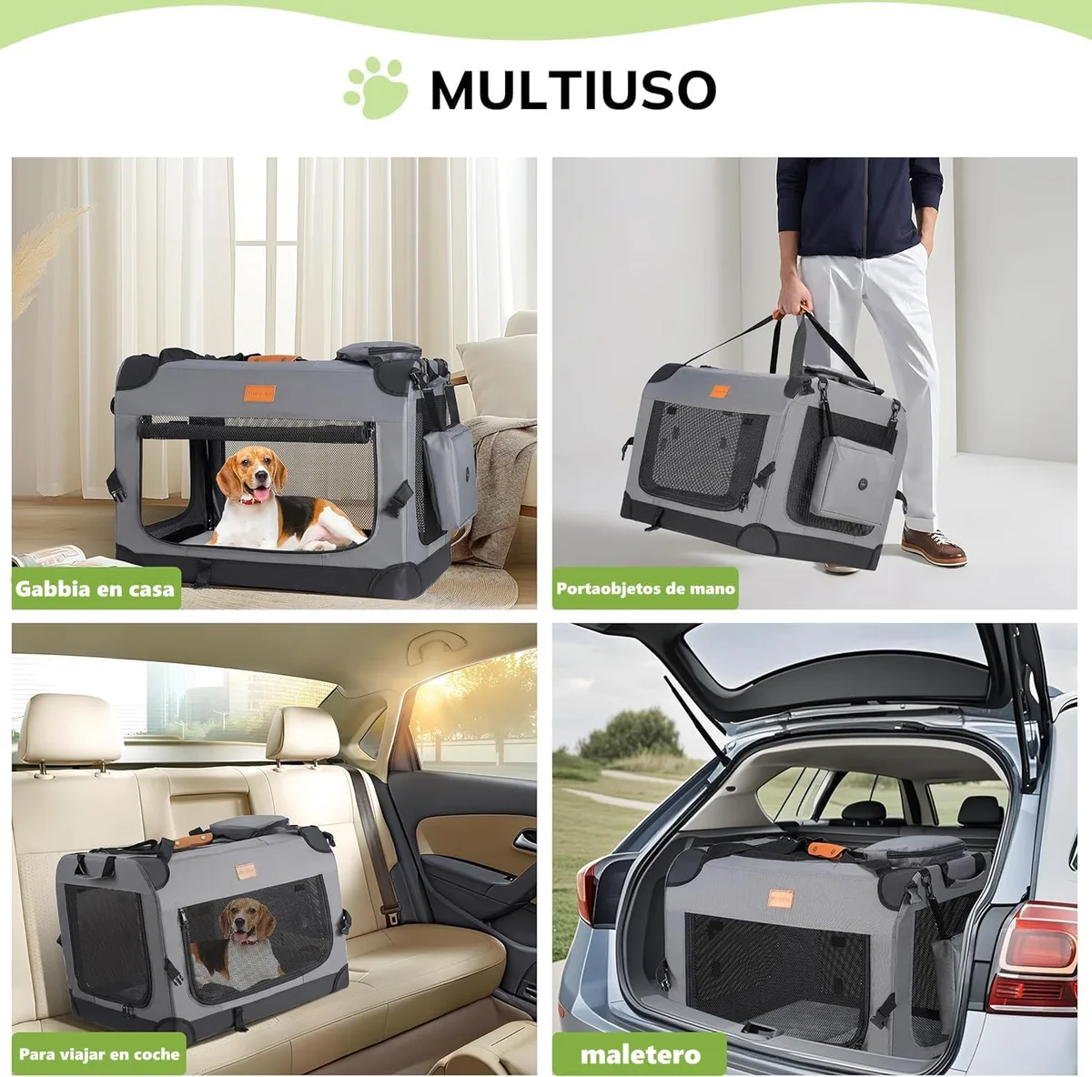 morpilot Transportín Perro Gato, Bolsa Transporte Transpirable para Mascotas, Portador de Viaje con Correa de Hombro Ajustable, con Colchón Suave y Tazón (60 x 42 x 42 cm) foto 1