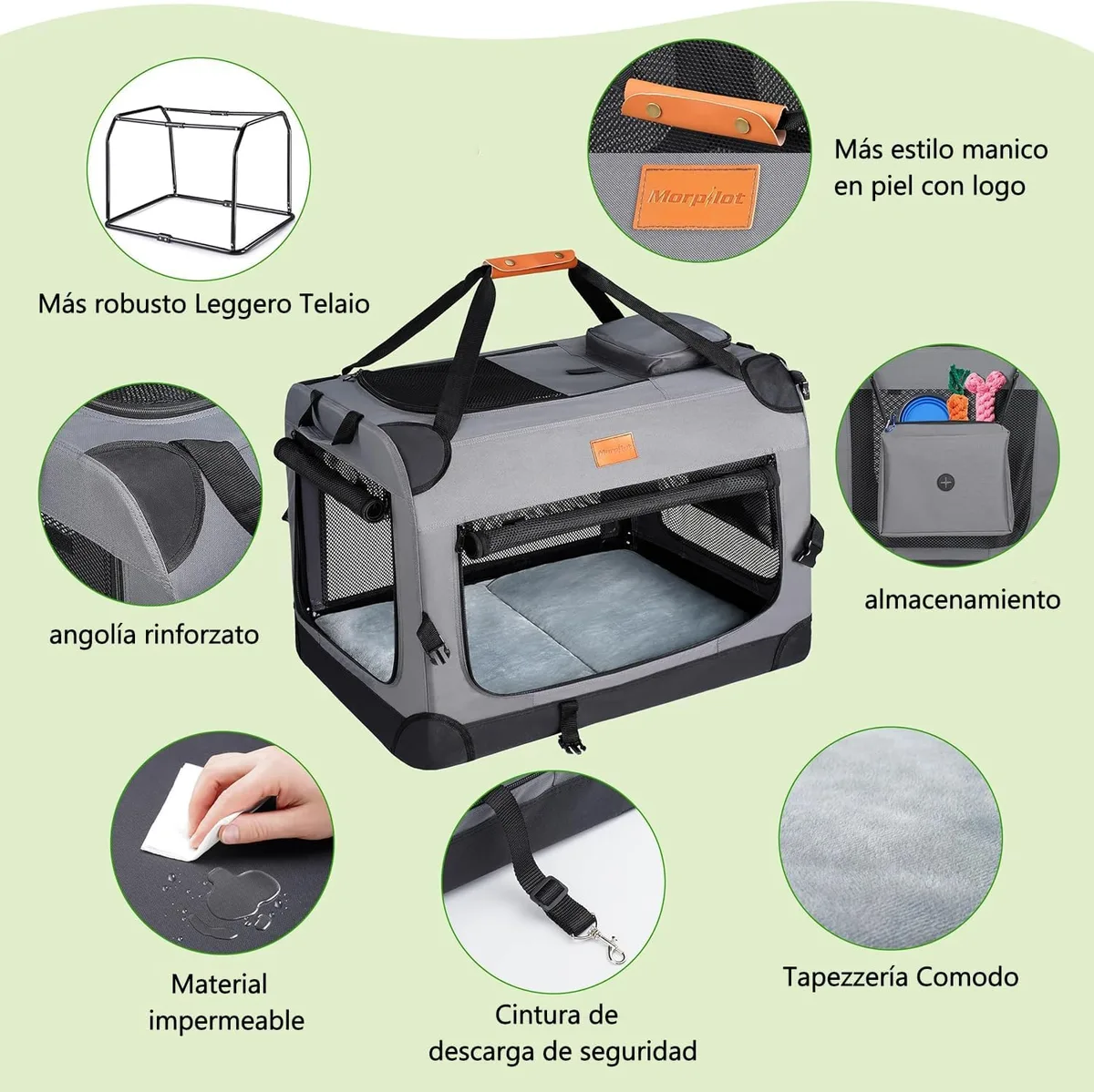 morpilot Transportín Perro Gato, Bolsa Transporte Transpirable para Mascotas, Portador de Viaje con Correa de Hombro Ajustable, con Colchón Suave y Tazón (60 x 42 x 42 cm) foto 2
