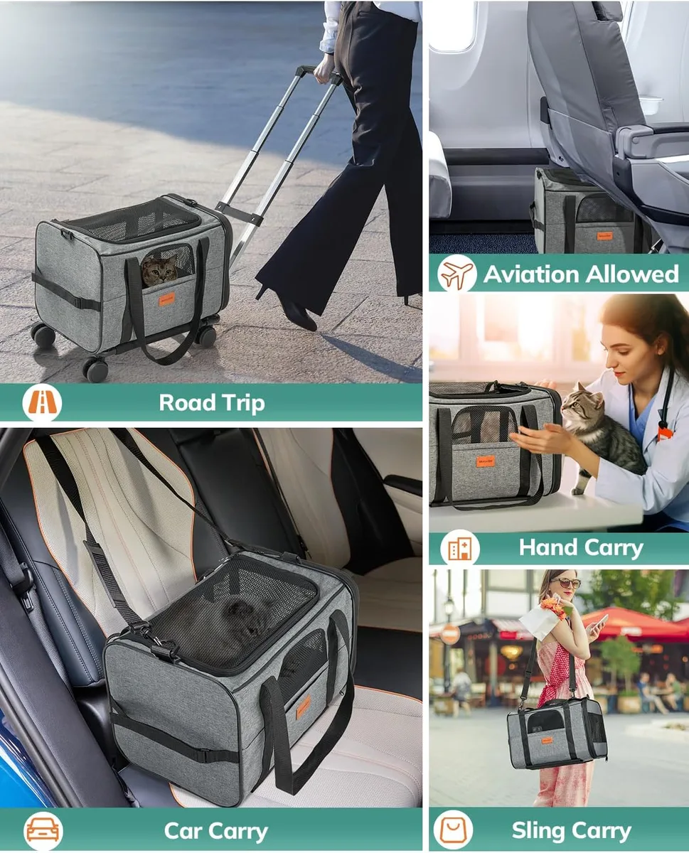 morpilot Transportín para Gatos y Perros con Ruedas y Varilla Telescópica, Bolsa de Viaje Plegable con Cuenco y Ruedas Extraíbles (43 x 28 x 28 cm) foto 1