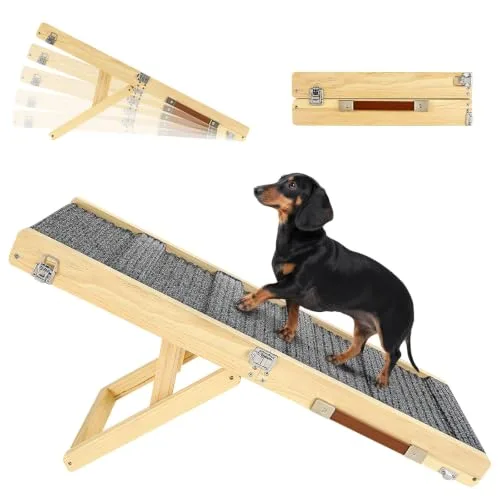 Pawaboo 2026 Upgrated Rampa Mejorada para Perros para Sofá Plegable, Madera, 5 Alturas Ajustables de 9.8" a 20.5", Escalones Estables para Mascotas Pequeños con Almohadilla Antideslizante foto 1