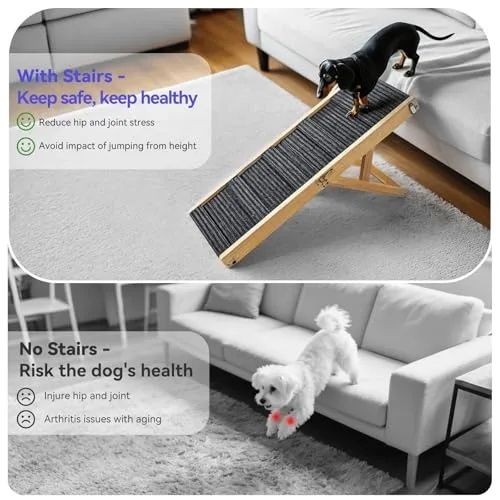 Pawaboo 2026 Upgrated Rampa Mejorada para Perros para Sofá Plegable, Madera, 5 Alturas Ajustables de 9.8" a 20.5", Escalones Estables para Mascotas Pequeños con Almohadilla Antideslizante foto 2