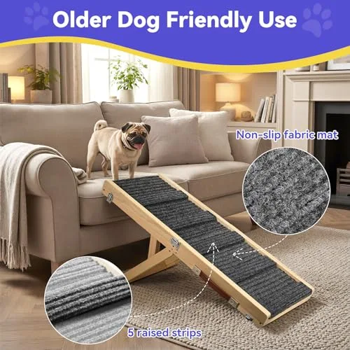 Pawaboo 2026 Upgrated Rampa Mejorada para Perros para Sofá Plegable, Madera, 5 Alturas Ajustables de 9.8" a 20.5", Escalones Estables para Mascotas Pequeños con Almohadilla Antideslizante foto 3