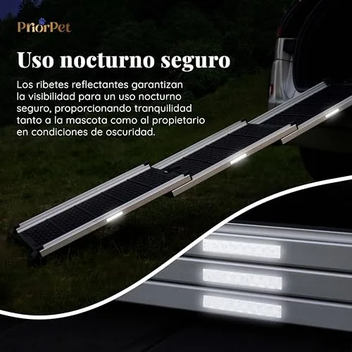 PRIORPET Rampa para Perros para Coche, Todoterreno - Rampas telescópicas Extensibles para Perros Grandes - Estable - Antideslizante - 90 kg de Capacidad - Clip de fijación foto 2
