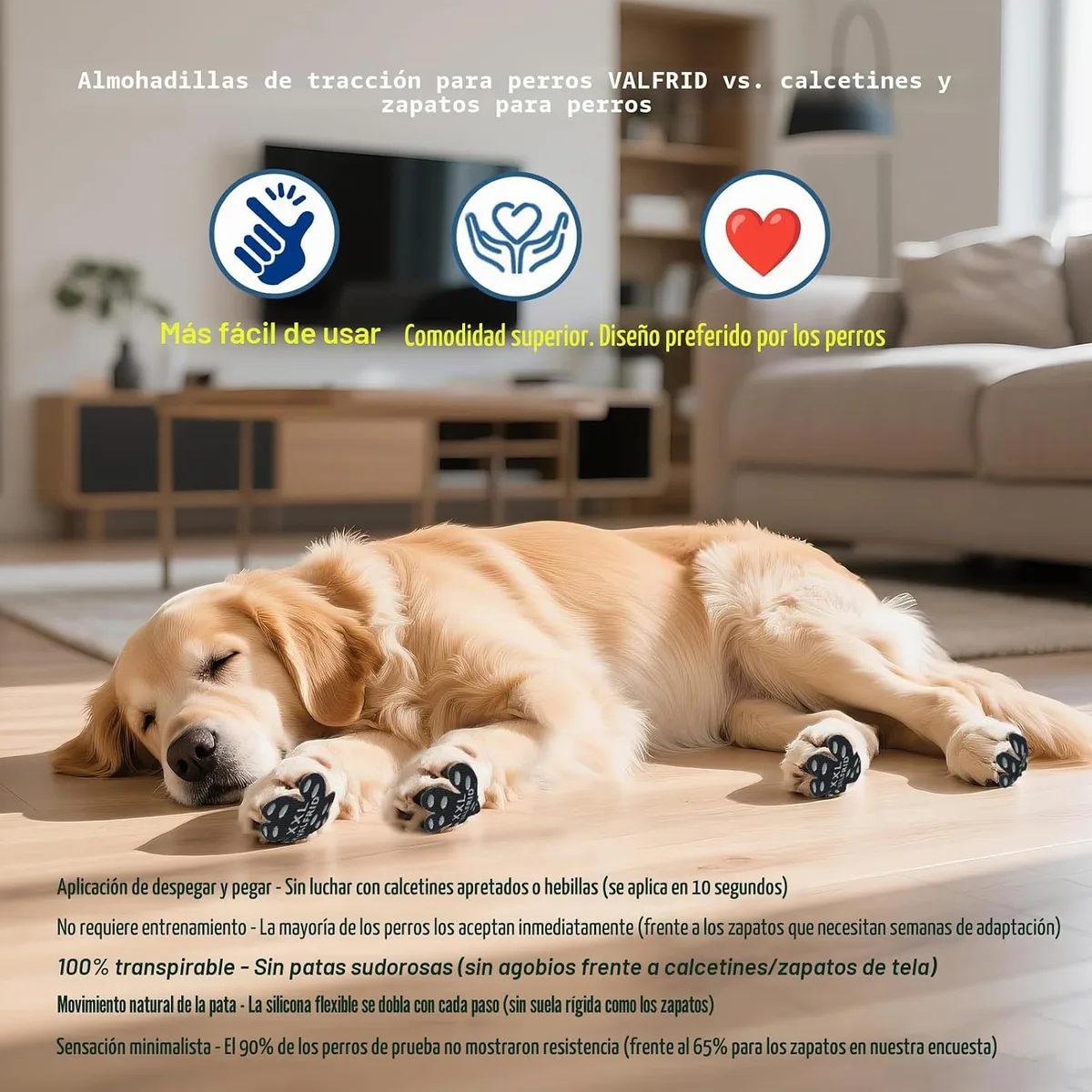 VALFRID Almohadillas Protectoras para Patas de Perro, Agarres Antideslizantes para Suelos de Madera Dura, Control de Tracción, 60 Piezas XXL foto 6