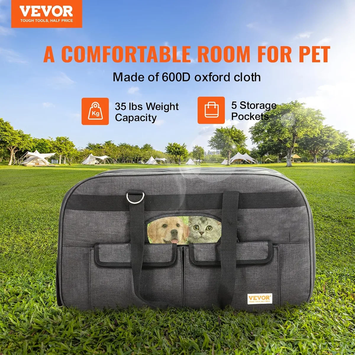 VEVOR Transportín para Mascotas con Ruedas, Carga de 15,8 kg, Maleta para Gatos 65 x 36 x 36 cm, con Asa Telescópica y Correa para Hombro foto 2