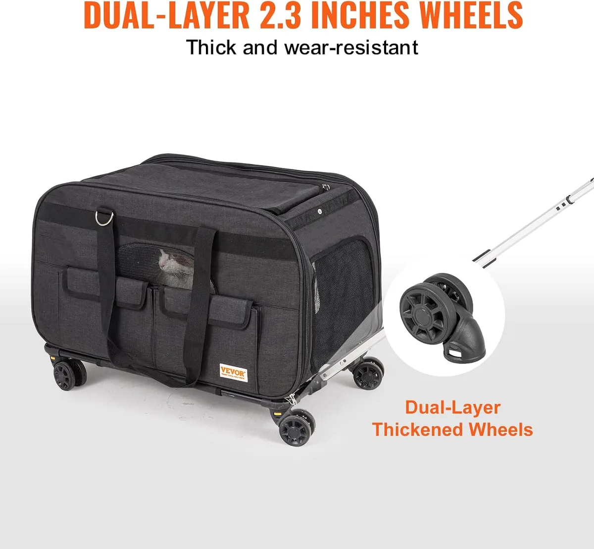 VEVOR Transportín para Mascotas con Ruedas, Carga de 15,8 kg, Maleta para Gatos 65 x 36 x 36 cm, con Asa Telescópica y Correa para Hombro foto 3