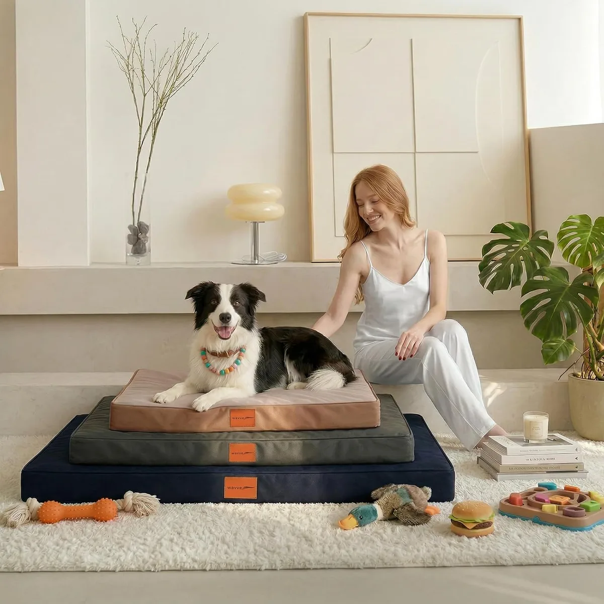 WAVVE Cama Perro Extra Grande Ortopédica 112x81x7.6 cm, Colchon Perro Desenfundable Impermeable Lavable Irrompible, Cama Can con Espuma De Caja De Huevos, Dog Bed XL, Gris foto 2